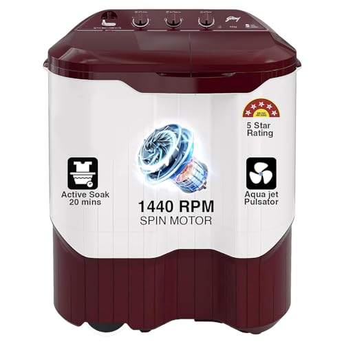 Image of Godrej 9 Kg 5 Star Active Soak Technology Semi-Automatic Top Load Washing Machine (WS EDGEPRO 90 5.0 PPB3 WNRD, Wine Red, With Rain Shower Spin)