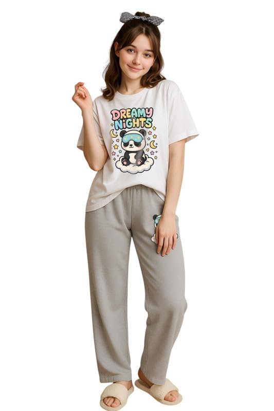 Image of My Swag Womens Cotton Nightwear Set | Dreamy Nights Printed T-Shirt with Relaxed Fit Pajama | Perfect for Sleep & Home