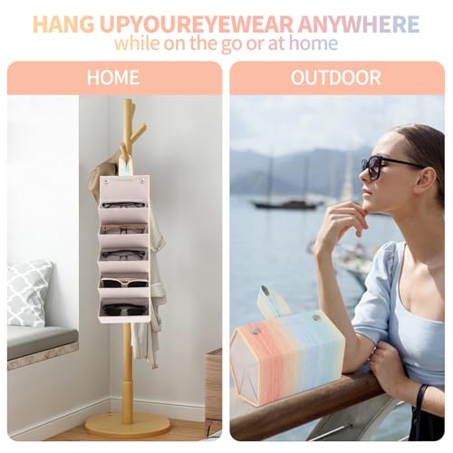 Image of Sunglasses Organizer, Portable Eyeglasses Holder Glasses Storage Box for Women Men, Folding Case Hard Shell, Gradient Design