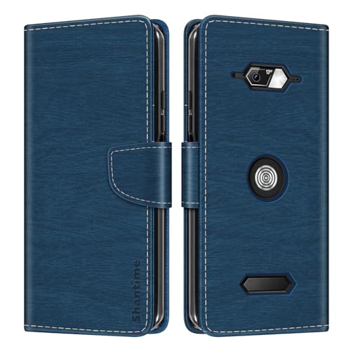 Étui Portefeuille en Cuir PU à Rayures Compatible avec Crosscall Core-M5, Coque Fine avec Rabat Magnétique, Emplacements Cartes et Support (Bleu)