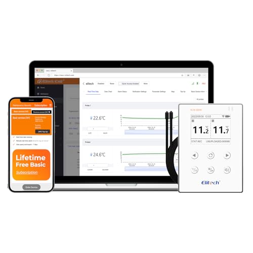 Elitech WiFi 5G/2.4G Digital Temperature Data Logger Remote Real-Time Temperature Monitor Cloud Data Storage SMS/Email/APP/Web Alarm, with Dual External Temp Probe, 16.4ft, RCW-800W-TDE-V2(-40~176℉)