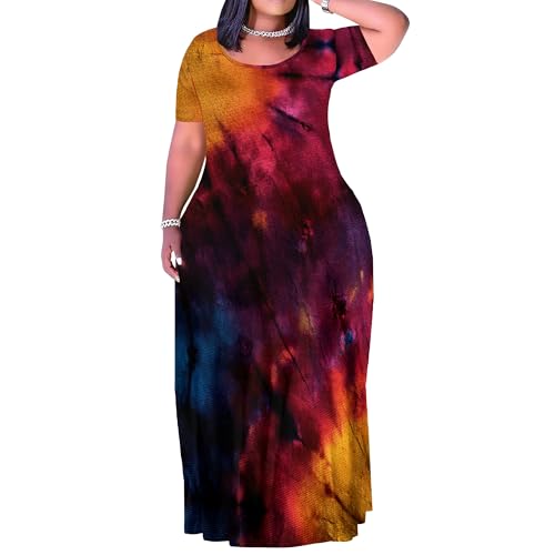 Image of SUZONANA Plus Size Dresses for Women Summer Casual Maxi Dress Short Sleeve Loose Vacation Dress