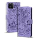 IVY Honor X5 Cherry Blossom Cat PU Leather Flip Cover Wallet Case [Wrist Strap][Card Holder][Kickstand] for Honor X5 Case - Purple