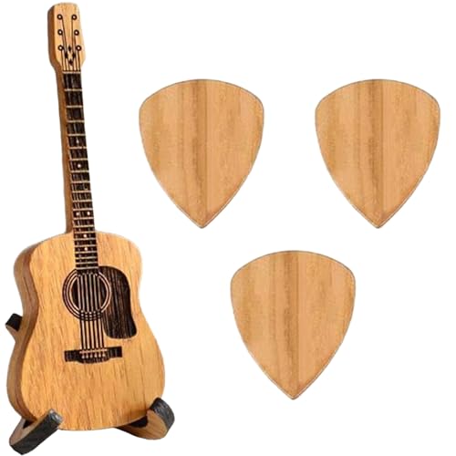 LFCFBH Wooden Acoustic Guitar Pick Box, Guitar Pick Holder with 3 Guitar Picks for Guitar Players Lovers, Brown
