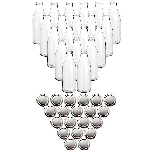 gouveo Lot de 20 bouteilles de jus 1000 ml avec bouchon à vis argenté – Grande bouteille en verre 1 litre avec bouchon TO48 – Bouteille vide à remplir (SF1000S)