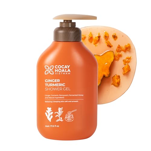 COCAY HOALA VIETNAM Turmeric Exfoliating Body Wash with Ginger & Centella Gentle Shower Gel for Sensitive Skin Moisturizing Deep Cleansing Paraben Silicone Free Spa Gifts for Women (17.64 oz)