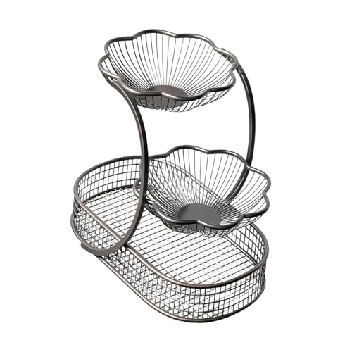 Ioensy Frutero Decorativo de Varios Niveles para, Ideal para La Mesa del Comedor, Negro