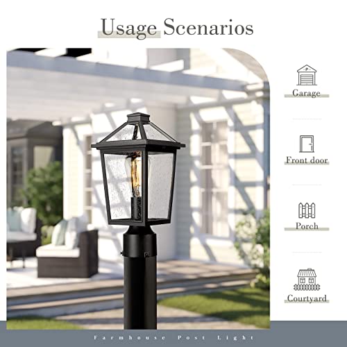 Image of zeyu Farmhouse Outdoor Post Light Fixture, 13.4 Inch Column Lamp Post Lantern for Garden Patio House, Die-Cast Aluminum in Black Finish, Seeded Glass Shade, ZX58P BK
