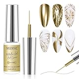 MIZHSE Metallic Gold Gel Liner Nail Art 3D Mirror Gel Painted Spider Drawing Line,Glossy Painting Swirl French Chrome Effect Nail Design Soak off Manicure Set for Nail Art