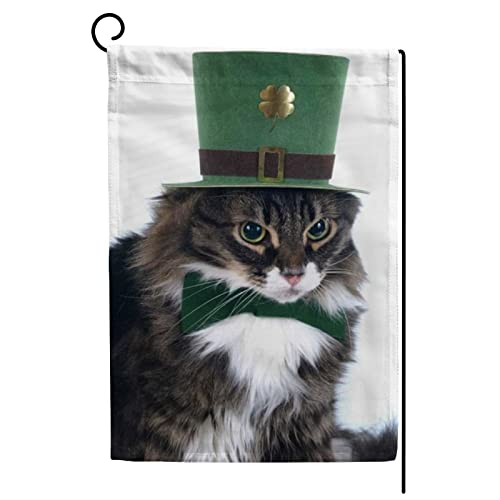 Bandiera Da Giardino St Patricks Day Irish Cat With Leprechaun Hat Bandiera Da Balcone Colore Vivido Bandiere Decorative Impermeabile Bandiera Da Cortile Per Feste Casa Celebrazioni 30x45cm