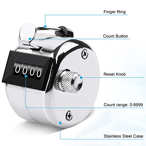 Oligei 2 Pack Metal Hand Counter Four-Digit Counter With Nylon Lanyard Silver Counter Click Counter Handheld Click Counter Digital Counting #TOP1