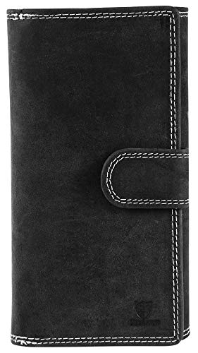 Preisvergleich Produktbild Pierrini PR0004 Damen Echtleder Portemonnaie Brieftasche Geldbeutel Schwarz 3x9x18 Zentimeter