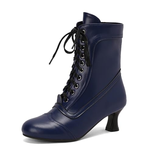 Bottes Mid Calf style sorcière avec lacets et talon épais pour look rétro