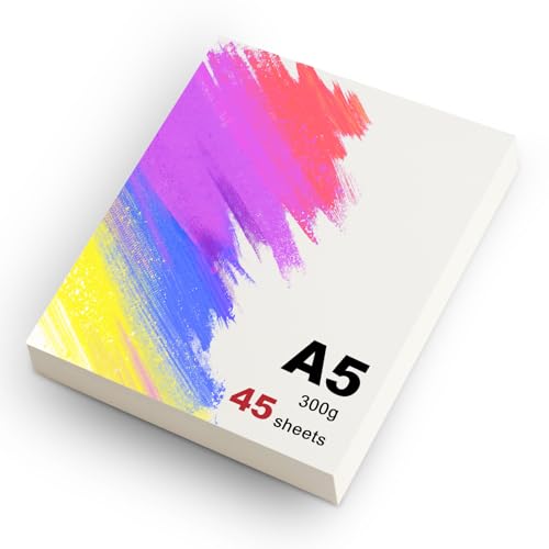 msymsyu Aquarellpapier A5 Aquarellblock 300g 45 Blätter Watercolor Paper 21x15cm Weiß Baumwoll Aquarell Papier für Malen Kalligraphie üben DIY machen für Zeichenbegeisterte Illustratoren und Studenten