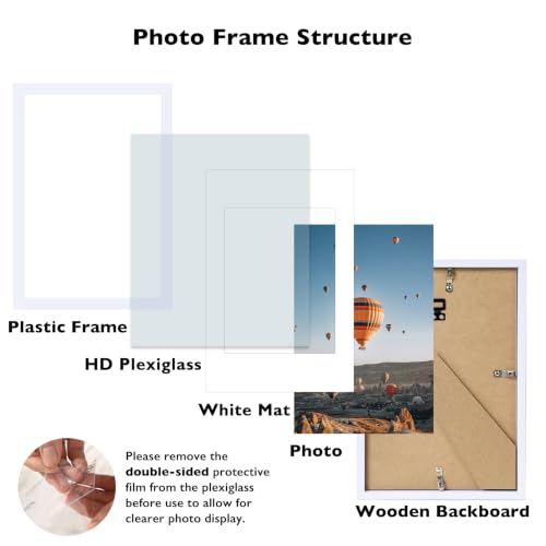 Image of JCJMY 8x12 Picture Frame with 6x8 Mat, White 8 x 12 Photo Frame with Shatter Resistant Plexiglass, Display 6 x 8 with Mat or 8 by 12 Without Mat, Sturdy Wall or Tabletop Frame, 1 Pack