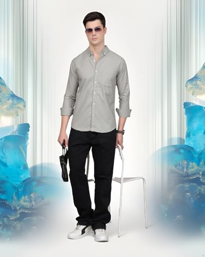 Image of Majestic Man Classic Slim Fit Solid Cotton Casual Shirt with Button-Down Collar