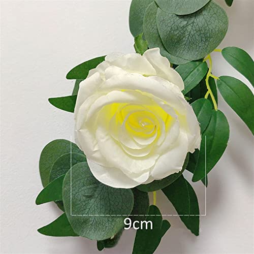 Guirlande d'eucalyptus vert de 5 pieds avec fleurs roses - 6
