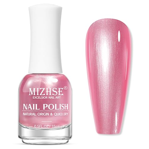 MIZHSE Pearlescent Rose Pink Nail Polish Quick Dry Pearl Nail Polish Air Fast Drying 15ml Nail Lacquer Non Gel Oil-based Nail Art Manicure Home DIY