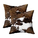 TOMWISH Pack of 2 Throw Pillow Covers Christmas Cowhide Printing Western 18x18 Pillow Cover,Decorative Throw Pillows Cushion Covers for Home Living Room Sofa Bedroom