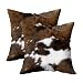 TOMWISH 2 Packs Hidden Zippered Pillowcase Christmas Cowhide Accent 18X18Inch,Decorative Throw Custom Cotton Pillow Case Cushion Cover for Home