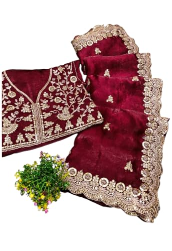 Image of Yashika Women's Organza Satin Butti Work With Zari Lace Border Embroidered Saree| Women Sari