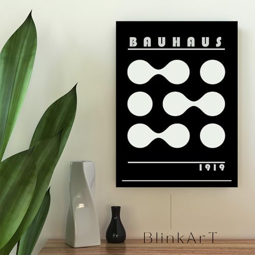 Image of BLINKART Vintage Bauhaus Retro Geometric Aesthetic Poster Gallery | Colorful Wrap Framed For Home Office Studio Living Room Modern Art Studio Decoration Abstract Shapes | (d157) | 13x10 Inch