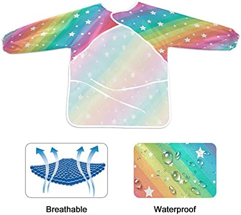 JUMBEAR Rainbow Star Kids Art Smocks Children Waterproof Painting Artist Apron with 2 Pockets for Baking, Eating, Arts & Crafts for Age 2-6Years,M