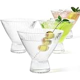 VIMERPA Martini Glasses, Ribbed Stemless Martini Glass Set of 4, 8oz Large coupe, for Champagne Espresso, Crystal Retro Style for Cocktail Bar Drinks, Vintage Art Deco Glassware