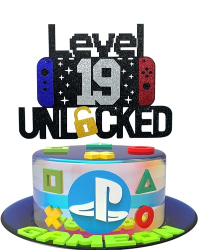 ximoogoooz Happy 19th Birthday Video Game Cake Topper Level 19 Unlocked Cake Topper for Kids Boys Girls 19-Years-Old Birthday Party Decoration (happy 19)