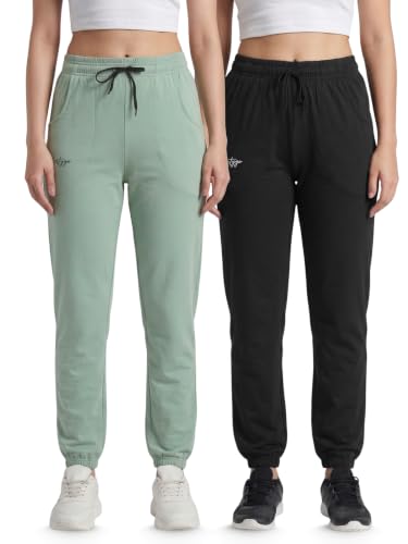 Image of Fflirtygo Cotton Solid Joggers /Track Pant /Solid Pajama /Leggings �100% Export Quality Soft Cotton Night Wear /Pocket Pyjama for Women Combo Pack of 2Pcs, Blue and Grey
