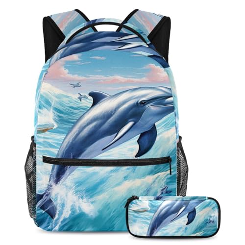 Sac à dos motif baleine bleu grand sac de voyage et cours pour ados et enfants