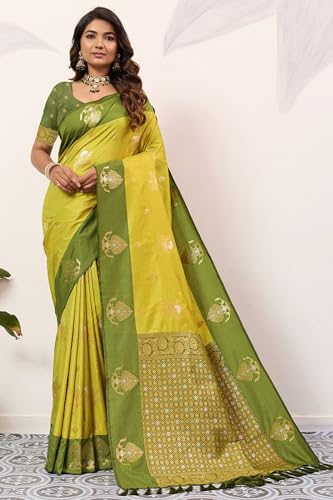 Image of SGF11 Women's Kanjivaram Pure Soft Silk Saree With Unstitched Blouse Piece