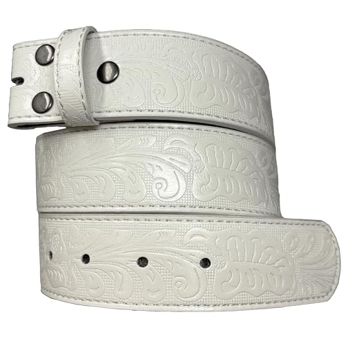 Image of BC Belts Western Leather Belt Strap - 1.5 inch Wide with Embossed Scrollwork Without Buckle for Men & Women, Cowboy /Cowgirl Style