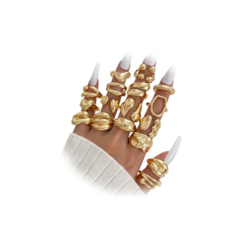 ZOVOLI 17 Pcs Chunky Gold Rings Stackable Rings for Women Fashion Knuckle Rings Set for Women Statement Womens Rings Jewelry Gifts
