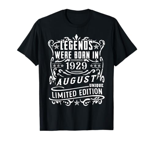 Cumpleaños Agosto 1929 Edición Limitada Regalo Legend Camiseta
