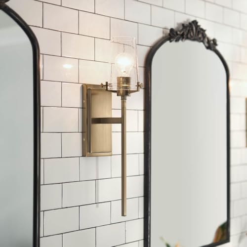 Kichler, Alton 22.25 inch 1 Light Wall Sconce with Clear Seeded Glass in Champagne Bronze for Hallway, Entry, Bathroom and Powder Room, (22.25" H x 5" W x 7.5" Ext), 45295CPZ by Kichler - Used condition - Image 2
