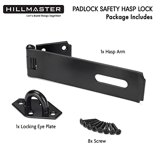 HILLMASTER Heavy Duty Door Hasp Latch 7-3/4" Extra Thick Steel Safety Gate Door Lock Padlock Clasp Hasp Lock Latch for Fence Gate Barn Door Shed Closet Cabinet, Black Finish by HILLMASTER - Image 2