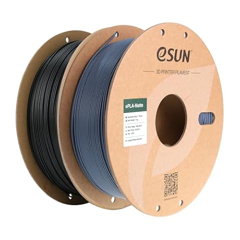 eSUN Upgraded Matte PLA Filament 1.75mm, Matte PLA 3D Printer Filament, Shine-Free Color, Frosted Texture, 1KG per Spool, 2 Spools for 3D Printers, Matte Deep Black and Deep Grey