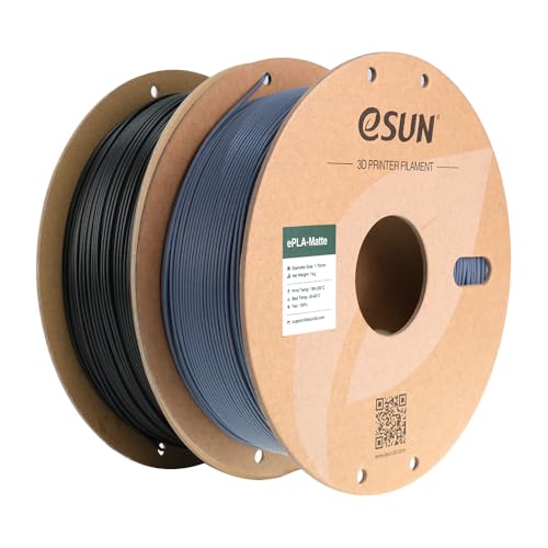 eSUN Matte PLA Filament 1.75mm, 1KG per Spool, 2 Spools Matte 3D Printing Filament for 3D Printers, Deep Black + Dark Grey
