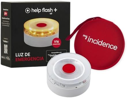 help flash IoT + Luz de Emergencia V16 Homologada con Geolocalización + Funda de Neopreno Roja, Exigible en 2026, Conectada con DGT 3.0, Señal V-16, Plan de Datos Incluido, Mayor Visibilidad