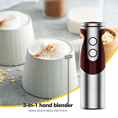 3- In-1 Immersion Hand Blender, Powerful 1000W Stainless Steel Stick Blender, 4 Sharpe Blades With Whisk, Milk Frother Attachments #TOP6