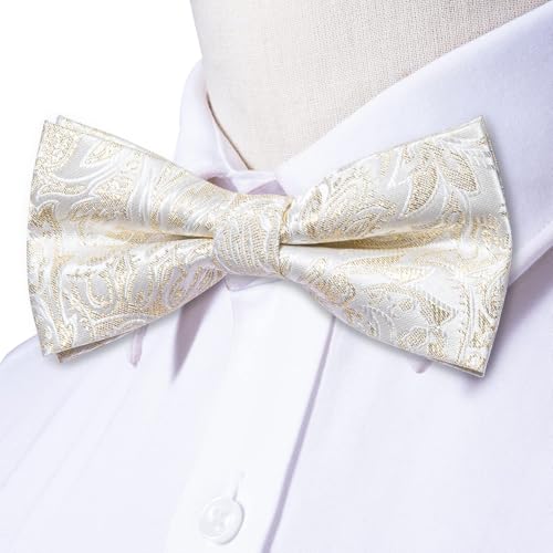 Image of Hi-Tie Bow Ties for Men Pre-Tied Pocket Square with Cufflinks Mens Bowtie Sets for Wedding Formal Party