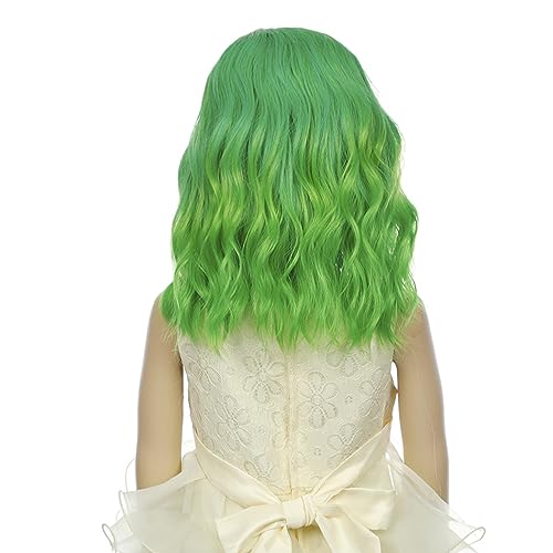 Image of PATTNIUM Kids Green Wig Short Wavy Ombre Green Wig for Girls Cosplay Party Costume Synthetic Hair Wigs
