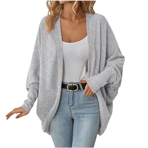 Cárdigan para mujer, cárdigan de manga larga tipo farol, ligero, con frente abierto, tejido de punto suave para vestido de fiesta de noche, Gris 1, S