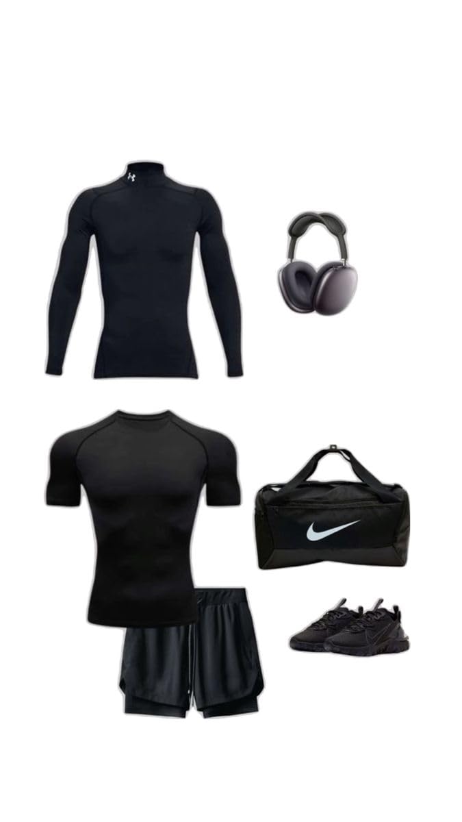 Athletic Training Bundle, Black, Compression Wear, Headphones, Duffel Bag, Sneakers, 6-Piece Set