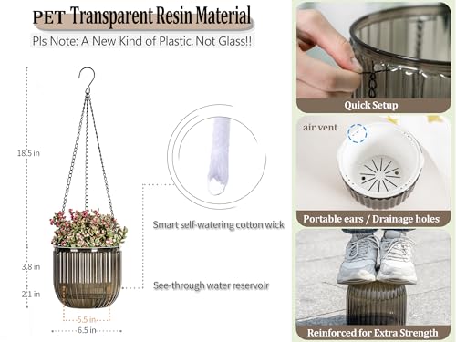 image for Melphoe 2 Pack Self Watering Hanging Planters Indoor Flower Pots, 6.5 