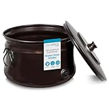 BIRDROCK HOME Water Hose Holder - Decorative Metal Pot, Indoor or Outdoor, Garden Storage Organizer, Patio Portable Bucket - Distressed Bronze, Holds up to 200ft Hoses, Large with Lid