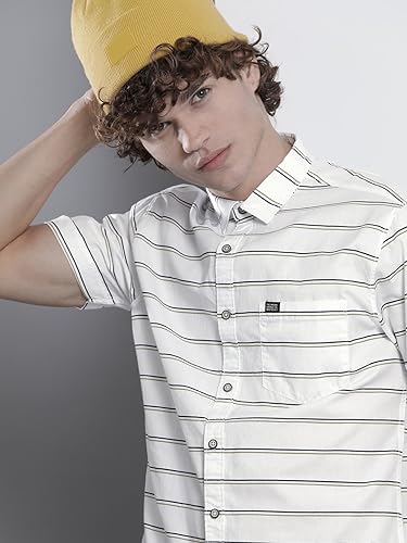 Image of The Indian Garage Co Men Slim Fit Striped Half Sleeves Spread Collar Casual Shirt