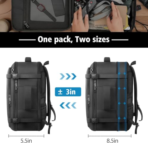 Image of Ample Space Travel Backpack with LifetimeWarranty,Expandable Carry on Backpack with Cable Access Port,Fits 17.3 inchLaptop Notebook,Water Resistant Weekender Backpack Business Trips,Daily Travel,Black