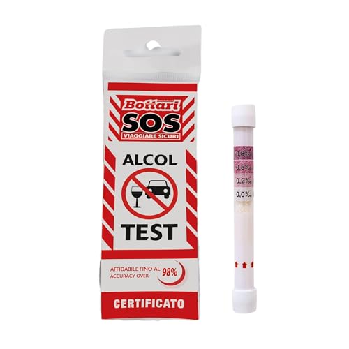 Bottari S.O.S - Prueba de Alcohol desechable certificada, Prueba de Alcohol aprobada por la Unión Europea, portátil, alcoholímetro, Prueba de Alcohol desechable, Resultado rápido (1 Unidad)